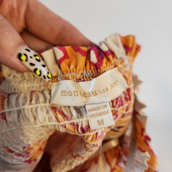 Monteau Los Angeles Orange Floral Tiered Ruffle Midi Dress Womens Size Medium - Picture 7 of 10